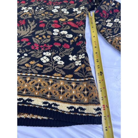 Lands End Tapestry Country Primitive Womens Large Christmas Floral Knit Sweater - Picture 4 of 7